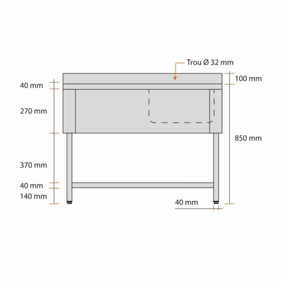 Plonge inox 1 bac L1200XP700XH850MM égouttoir droite avec étagère - v3