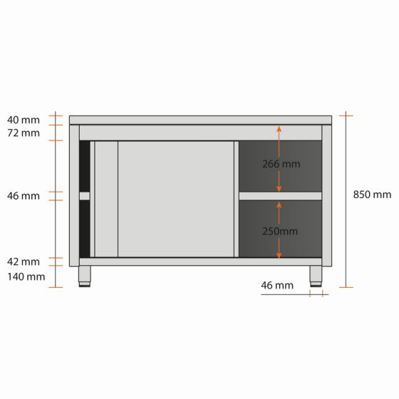 Meuble bas inox central L2000XP600XH850MM