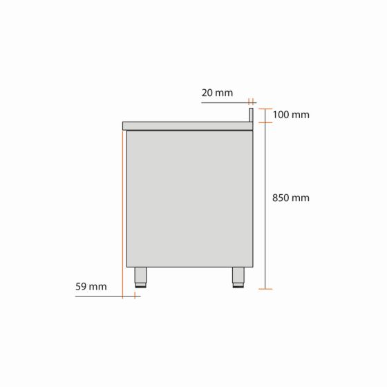Meuble bas inox adossé L1400XP600XH850MM - v2