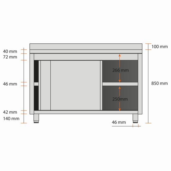 Meuble bas inox adossé L1400XP600XH850MM - v3