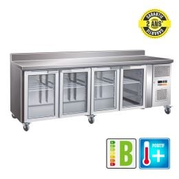 Desserte réfrigérée adossée 4 portes vitrées Snack Prof. 600 mm Inox