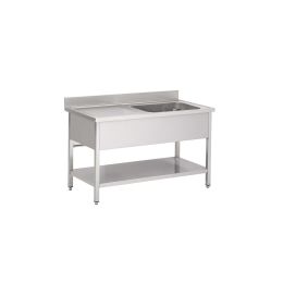 Plonge inox 1 bac avec égouttoir à gauche et étagère 1200 x 600 x 850 mm