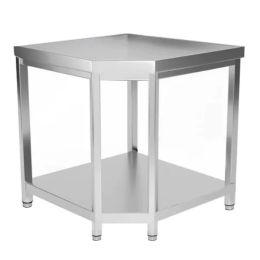 Table d'angle inox centrale avec étagère basse Prof.600mm