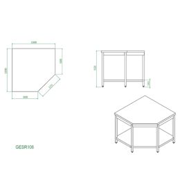 Table d'angle inox centrale avec étagère basse Prof.600mm - v2