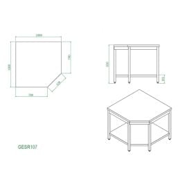 Table d'angle inox centrale avec étagère basse Prof.700mm - v2
