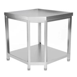 Table d'angle inox centrale avec étagère basse Prof.700mm