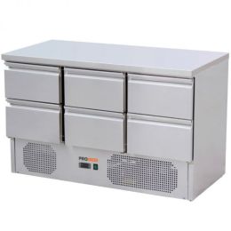 Desserte centrale sur roues gastro 6 tiroirs sur groupeProf. 700 mm