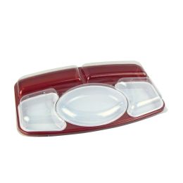 Kit plateau repas 5 compartements rectangulaire rouge 42x26,4x6,5cm (15 pièces)