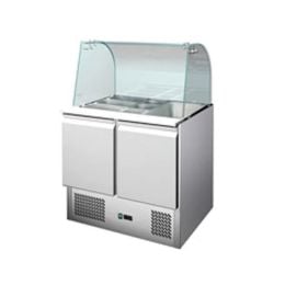 Desserte gastro vitrée 2 portes sur groupeProf. 700 mm, Pro Inox