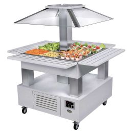 Buffet central chauffant ilot avec couvercle fixe 4xGN1/1, Blanc, Multigroup