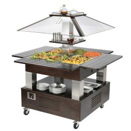 Buffet central chauffant ilot avec couvercle fixe - 4xGN1/1 - wengé