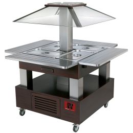 Buffet central chauffant ilot avec couvercle fixe - 4xGN1/1 - wengé