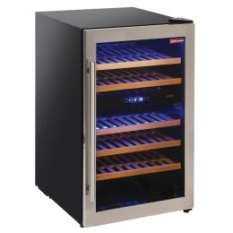 Vitrine cave a vins, ventilée, 140 Lt., porte en acier inox, 2 zones, noir