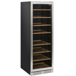 Vitrine cave a vins, ventilée, 470 Lt., porte en acier inox, 2 zones, noir