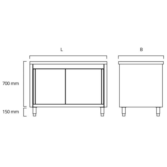 Meuble bas 2 portes coulissantes1200 x 600 x 850 mm en inox - central - v2