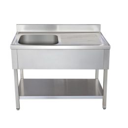 Plonge inox avec égouttoir à droite et étagère 1400x700x850mm - 1 BAC - v2