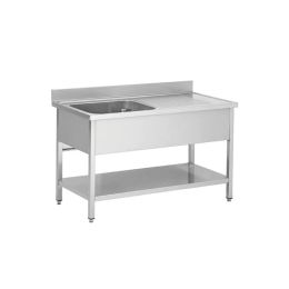 Plonge inox avec égouttoir à droite et étagère 1400x700x850mm - 1 BAC