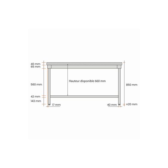 Table inox sans dosseret avec étagère basse 1500 x 600 x 850 mm - v2