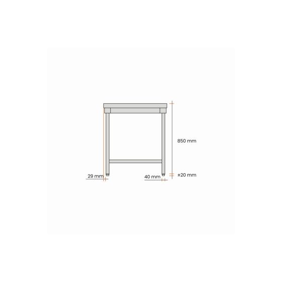 Table inox sans dosseret avec étagère basse 1500 x 600 x 850 mm - v3