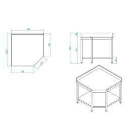 Table d'angle inox adossée Prof.700mm - v2