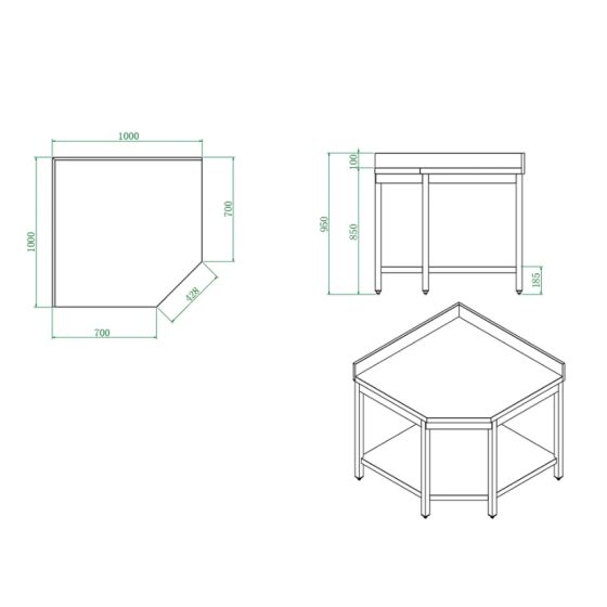 Table d'angle inox adossée Prof.700mm - v2