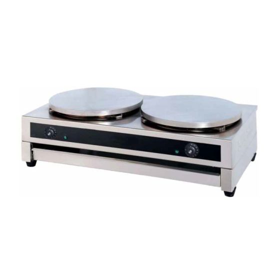 Crêpière électrique 2 zones en inox avec rebords monophasée