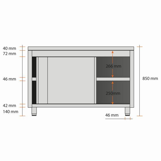 Meuble bas 2 portes coulissantes1000 x 600 x 850 mm en inox - central - v4