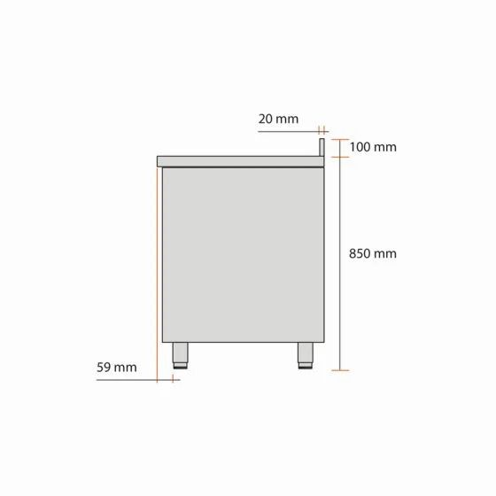 Meuble bas 2 portes coulissantes2000 x 600 x 850 mm en inox - adossé - v2