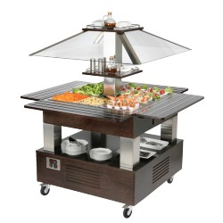 Buffet central réfrigéré ilot avec couvercle fixe - 4xGN1/1 - wengé