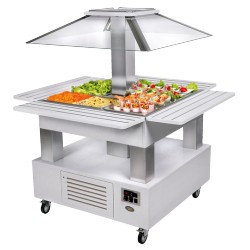 Buffet central réfrigéré ilot avec couvercle fixe - 4xGN1/1 - laqué blanc