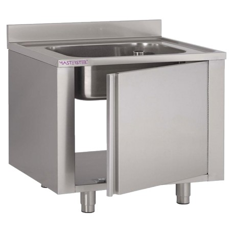 Plonge inox sur meuble 1 bac L600XP600XH850MM porte battante