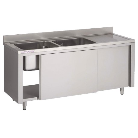 Plonge inox sur meuble 2 bacs L1400XP600XH850MM EG droite