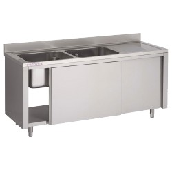 Plonge inox sur meuble 2 bacs L1800XP600XH850MM EG droite