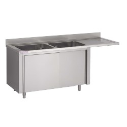 Plonge inox sur meuble esp.LV L1600XP700XH850MM EG droite 2 bacs