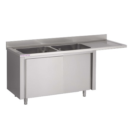 Plonge inox sur meuble esp.LV L1800XP700XH850MM EG droite 2 bacs