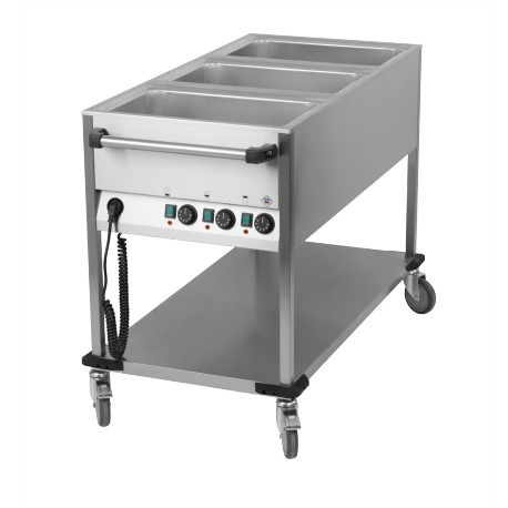 Chariot bain marie, 3 cuves GN1/1, Face, Casselin